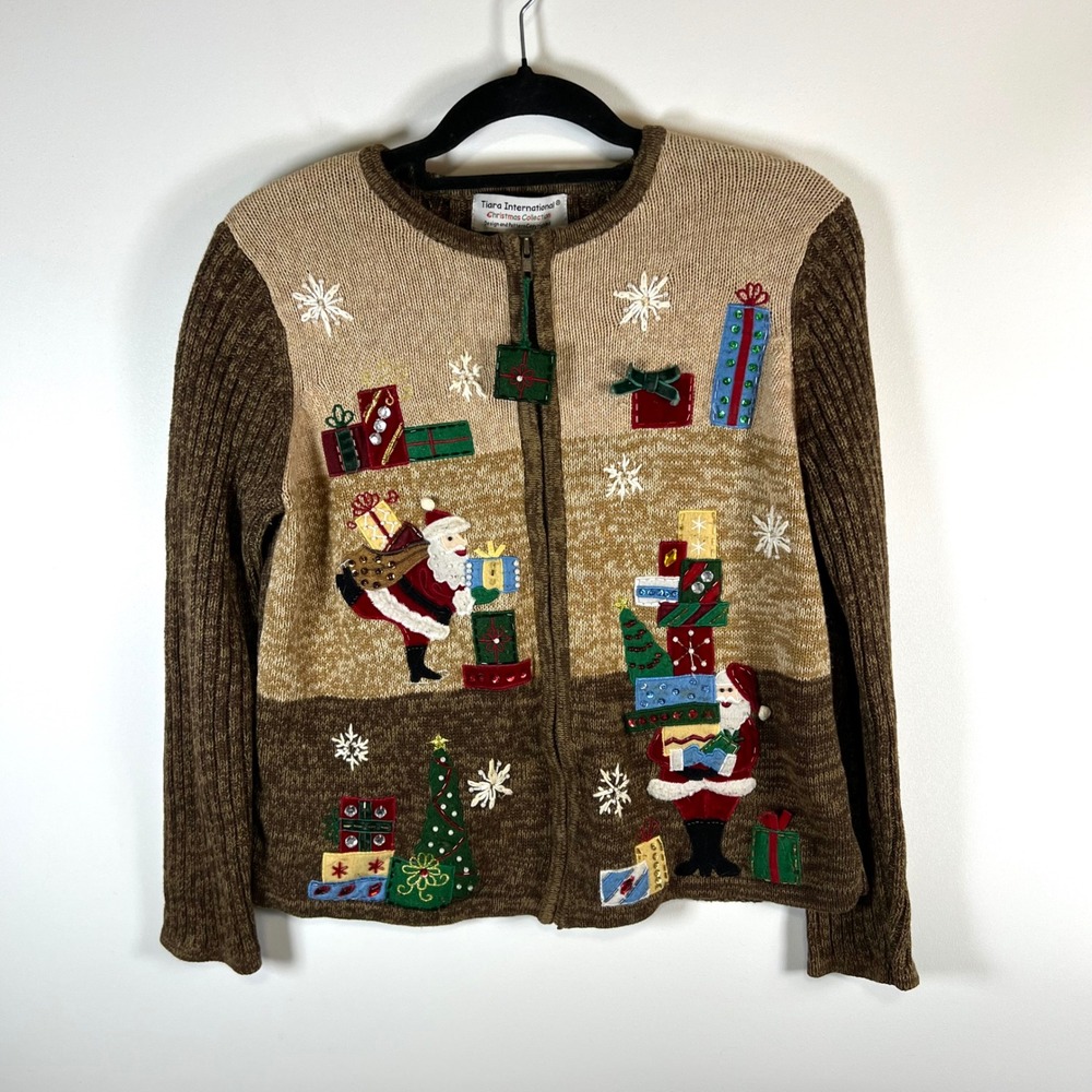 Tiara‎ International Christmas Collection Ugly Christmas Sweater Cardigan Size S